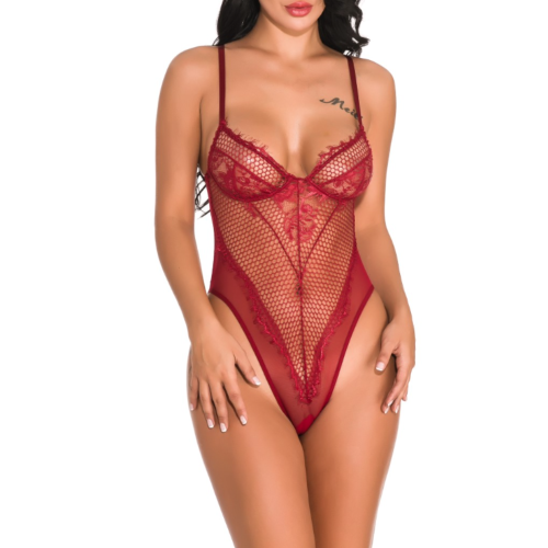 CARRY Κορμάκι διχτυωτό με διαφάνειες και λουλουδάτα σχέδια και διακριτικά ξέφτια στο μπούστο