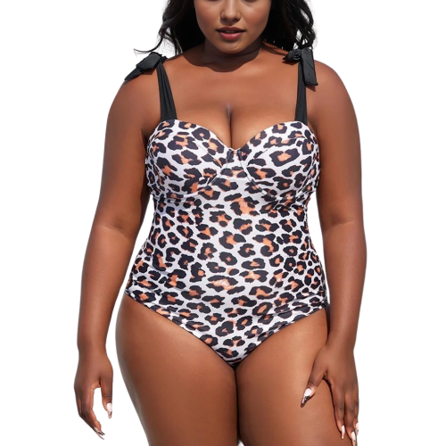 WILD CONFIDENCE Plus Size Ολόσωμο μαγιό με λεοπάρ σχέδιο και ρυθμιζόμενες τιράντες