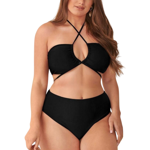 BLACK GODDESS Plus Size Μπικίνι με χιαστί δέσιμο και ψηλόμεσο κάτω μέρος
