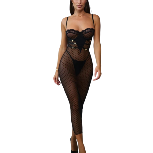 MELIA Διάφανο φόρεμα με δαντέλα, μοτίβο με καρδιές και μπανέλα