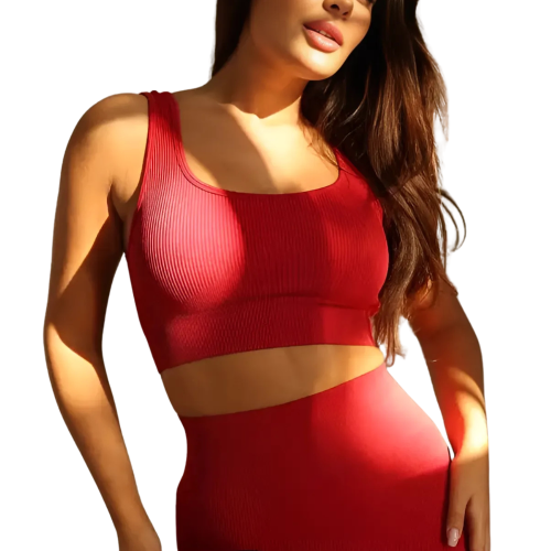 ROZA Αθλητικό μπουστάκι κροπ τοπ με ανοιχτό λαιμό, πλέξη ριμπ και χοντρή τιράντα