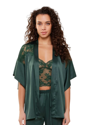 FENIA Κιμονό τοπ πυτζάμας με δαντελένιες λεπτομέρειες και σατέν υφή