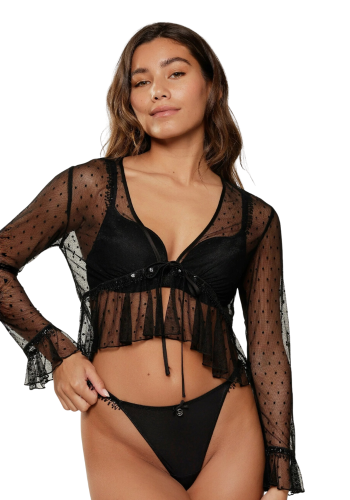 LEILA Μαύρο διαφανές μπολερό με πουά μοτίβο και βολάν