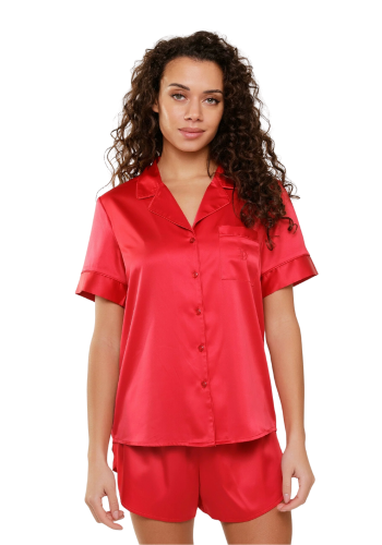 MERRY Σετ πυτζάμας με σατέν υφή, πουκάμισο και σορτσάκι