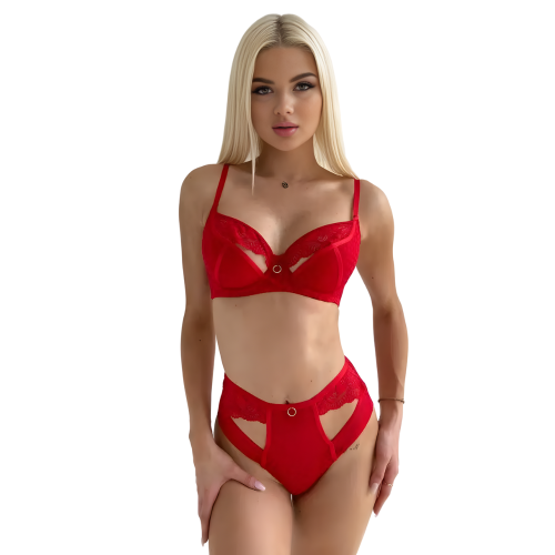 JASMINE Lingerie set with lace details, cut-outs and high waisted slip