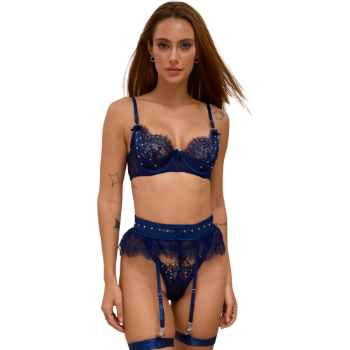 SERENA Δαντελένιο σετ εσωρούχων με ζαρτιέρες και μπανέλα