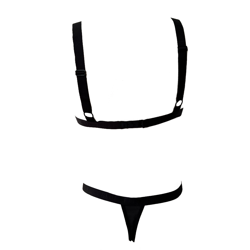 LAURITA Σετ εσωρούχων με τριγωνάκι με ξέφτια δαντέλας, παχιές τιράντες με μεταλλική λεπτομέρεια και στινγκ