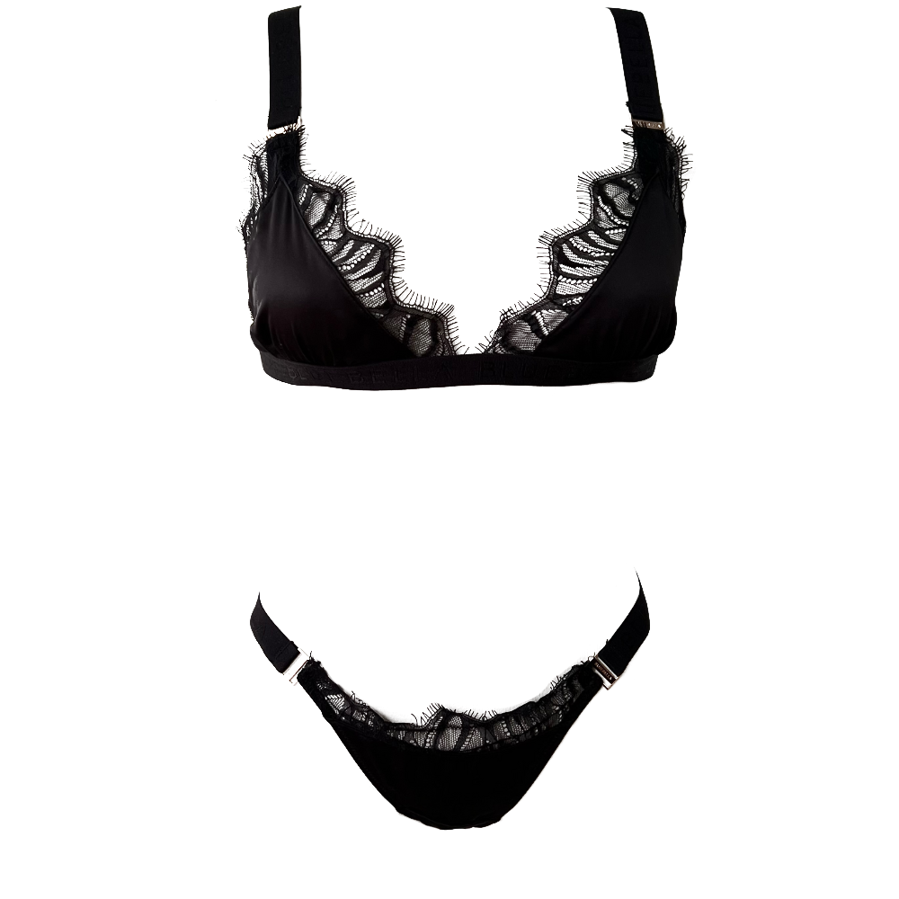 LAURITA Σετ εσωρούχων με τριγωνάκι με ξέφτια δαντέλας, παχιές τιράντες με μεταλλική λεπτομέρεια και στινγκ