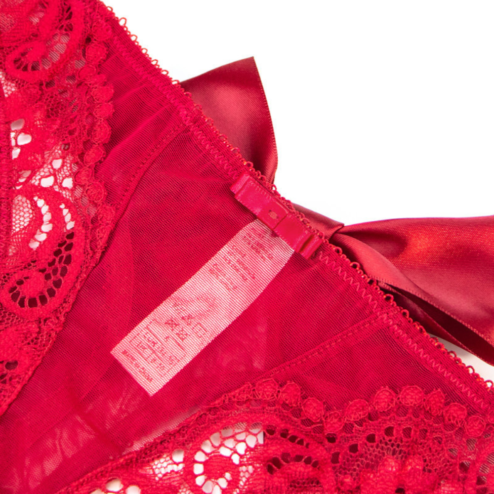 FLORE Σετ σχήμα κοχύλι μπαλκονέτ σουτιέν με επένδυση & φλοράλ δαντέλα, διπλή τιράντα με φιογκάκι & διάφανο στρινγκ με μεγάλο φιόγκο