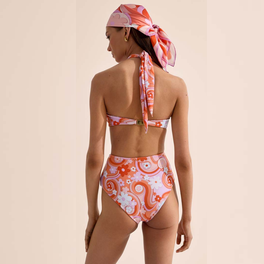 VINTAGE SWIRL Ολόσωμο ρετρό στυλ μαγιό με ανοίγματα και χρυσές λεπτομέρειες