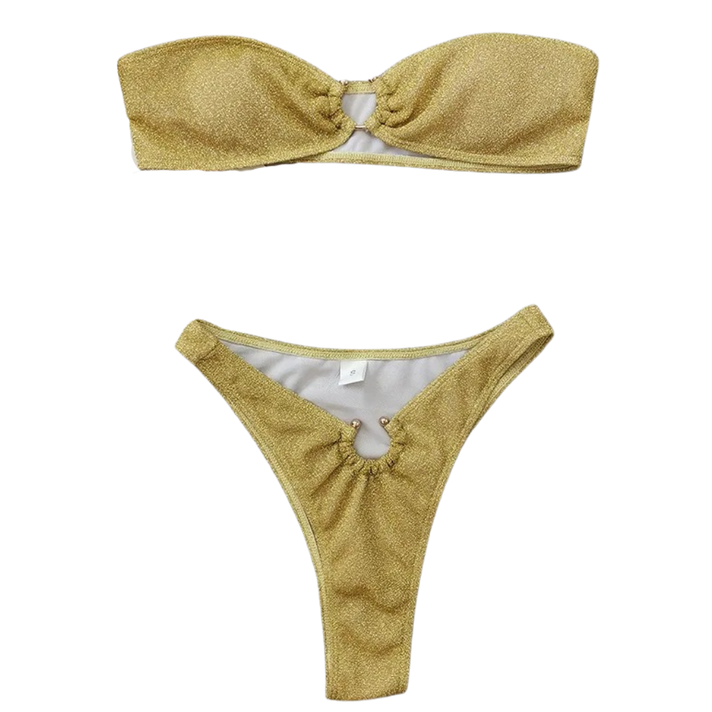 GOLD SHIMMER Στράπλες Μπικίνι με ύφασμα με γκλίτερ με επένδυση & παρτό κάτω μέρος & κρίκους