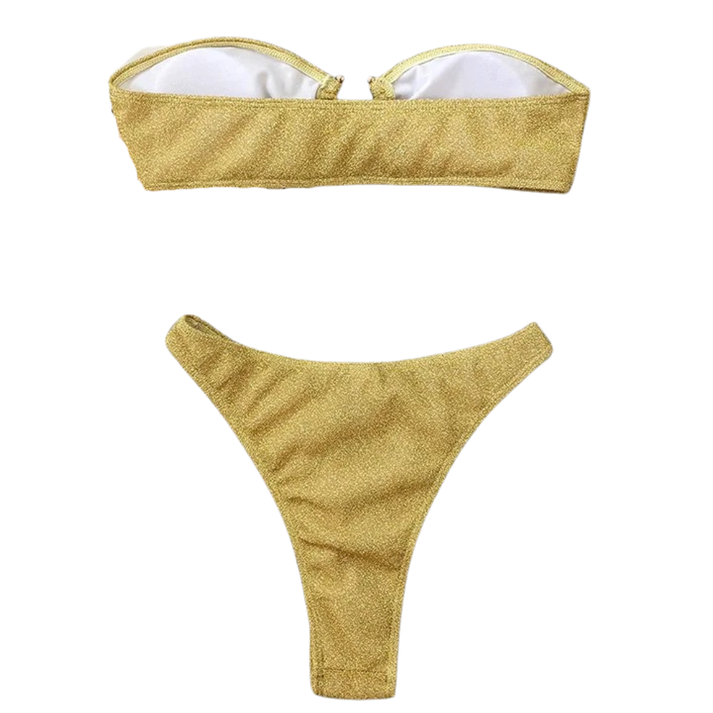 GOLD SHIMMER Στράπλες Μπικίνι με ύφασμα με γκλίτερ με επένδυση & παρτό κάτω μέρος & κρίκους