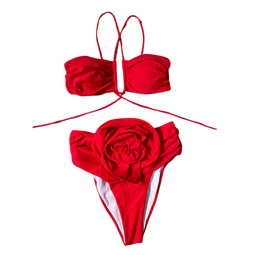 SCARLET SERENADE μπικίνι με ψηλόμεσο παρτό κάτω μέρος με λεπτομέρεια λουλουδιού