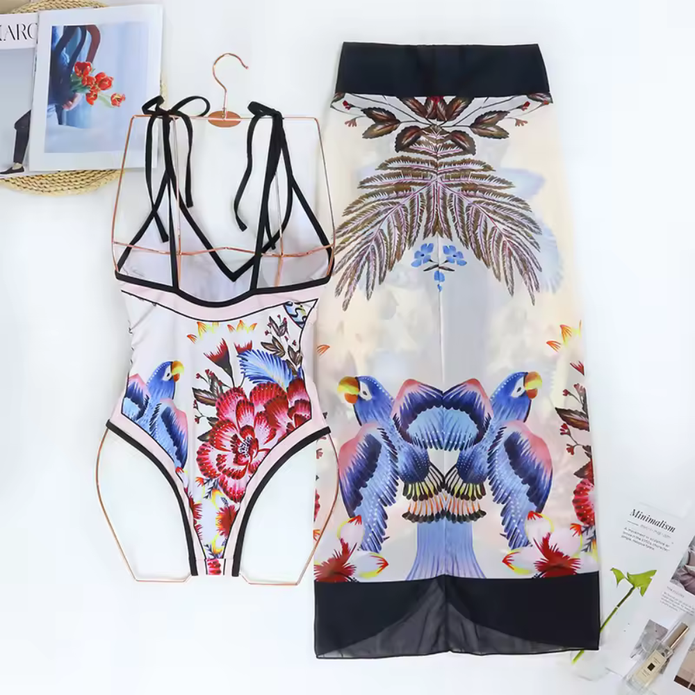 CHAYA Ολόσωμο Μαγιό με πολύχρωμο γιαπωνέζικο λουλουδάτο τύπωμα και επένδυση