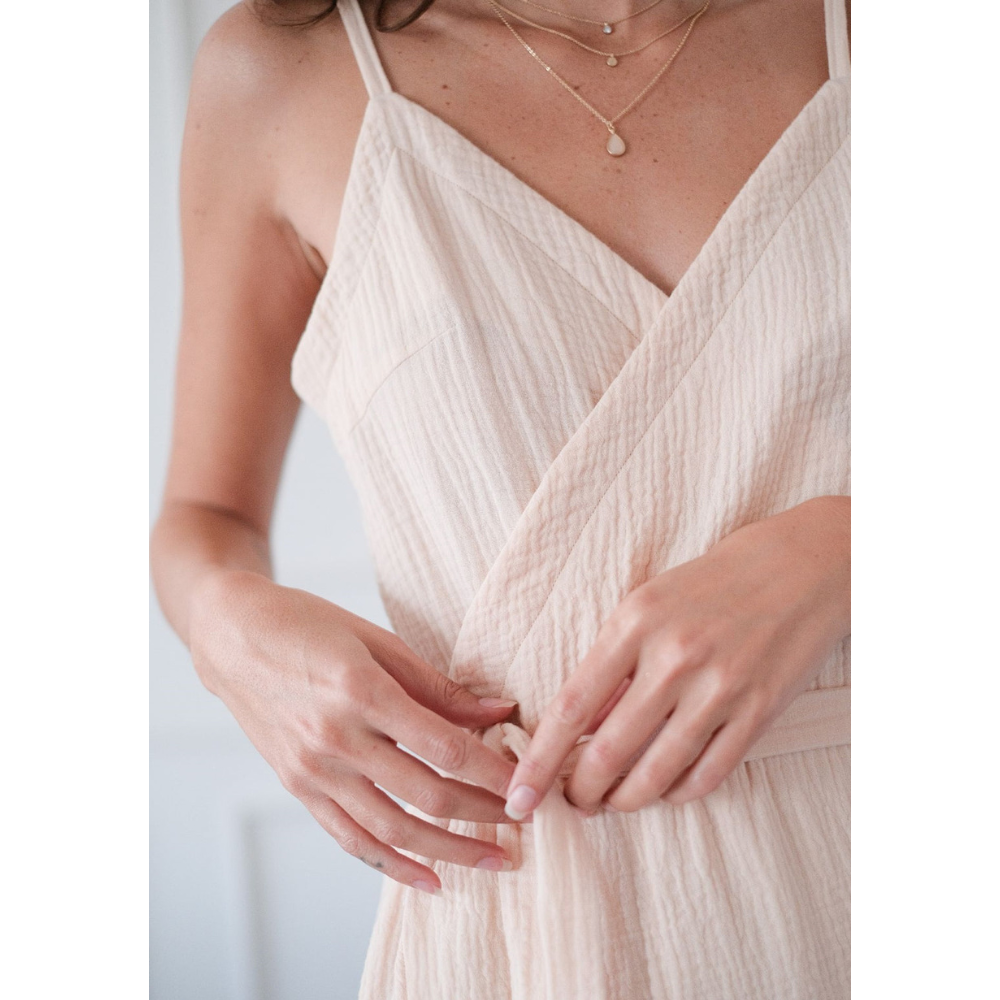 HARMONY Βαμβακερό  Μιντί Κρουαζέ φόρεμα με ρυθμιζόμενες τιράντες που δένει στη μέση