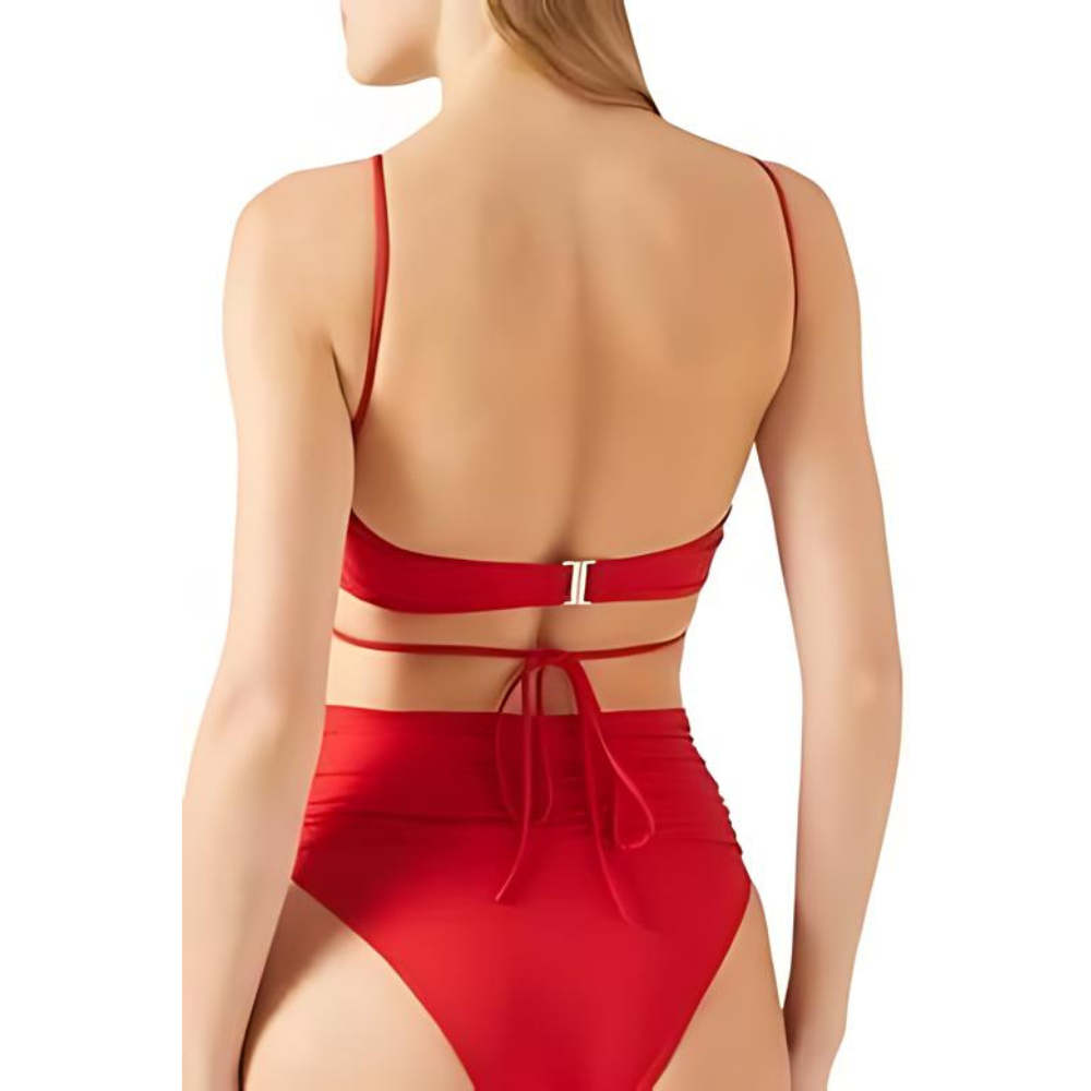 SCARLET SERENADE μπικίνι με ψηλόμεσο παρτό κάτω μέρος με λεπτομέρεια λουλουδιού