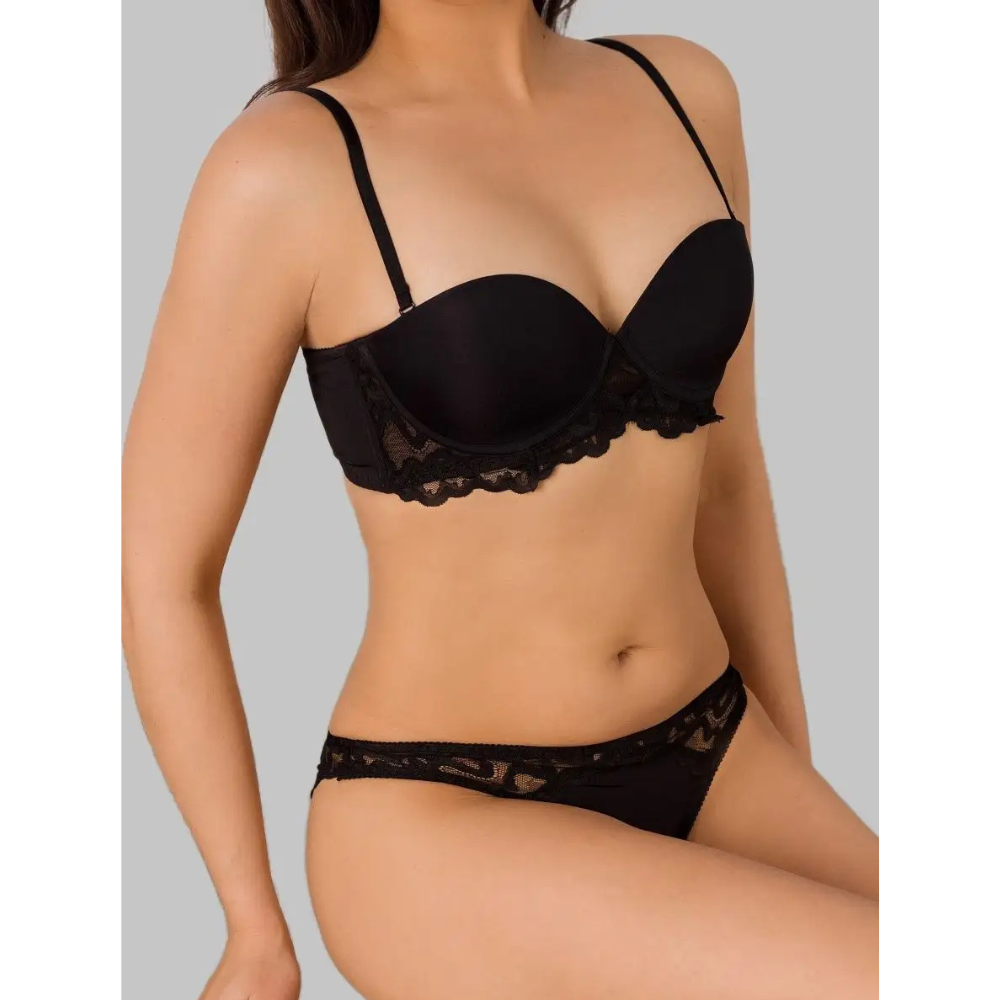 PENELOPE Σετ εσώρουχων με σουτιέν με μπανέλα, επένδυση, κυματιστή δαντέλα στο τελείωμα & ημιδιάφανο εσώρουχο