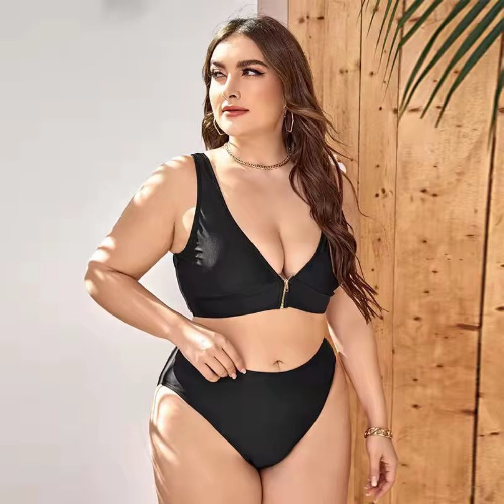 KALLISTI Plus Size Μπικίνι για πλούσιες καμπύλες με φερμουάρ μπροστά και ενισχυμένη στήριξη