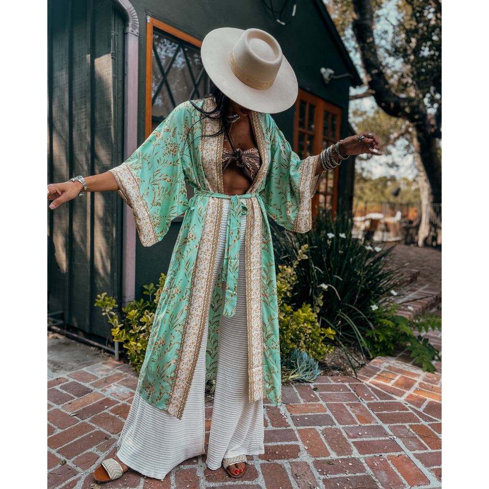 MINT BLOOM Κιμονό παραλίας με λεπτομέρειες λουλουδιών