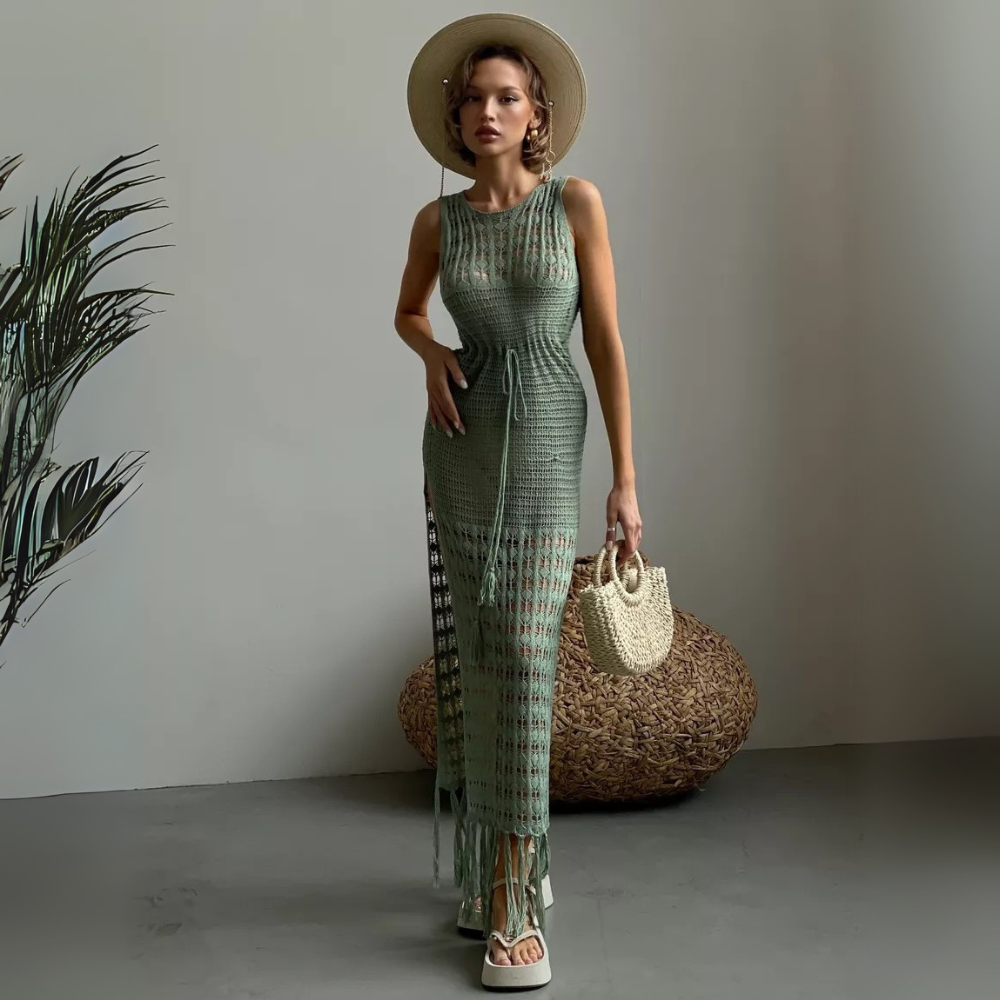 NOBORA Boho Κροσε Φόρεμα με ανοίγματα στα πλαϊνά