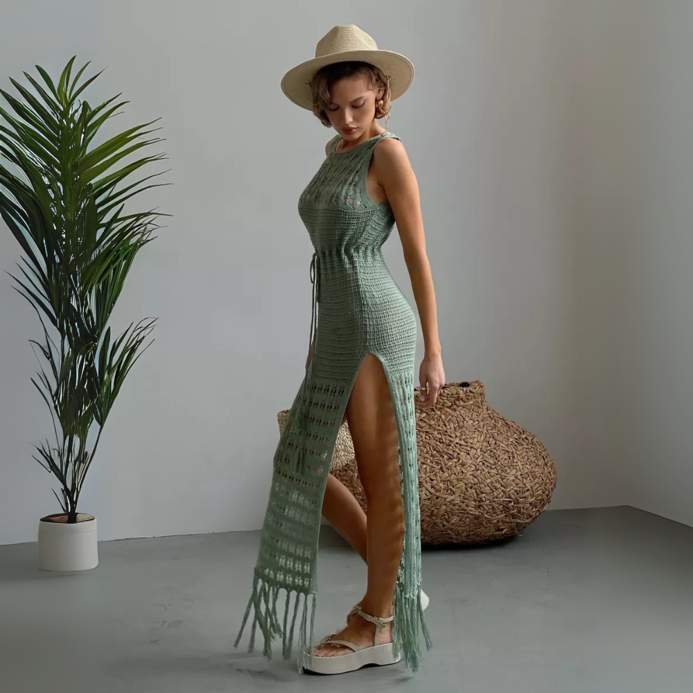 NOBORA Boho Κροσε Φόρεμα με ανοίγματα στα πλαϊνά