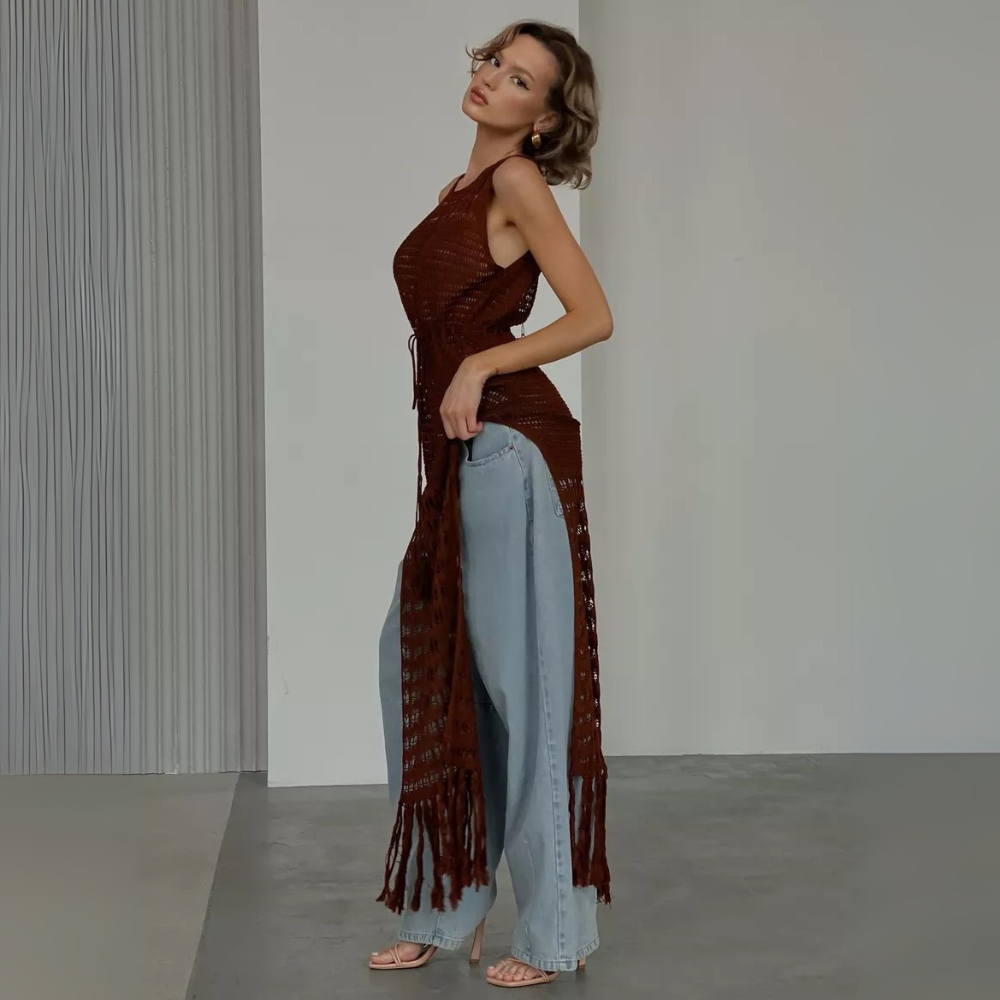 NOBORA Boho Κροσε Φόρεμα με ανοίγματα στα πλαϊνά