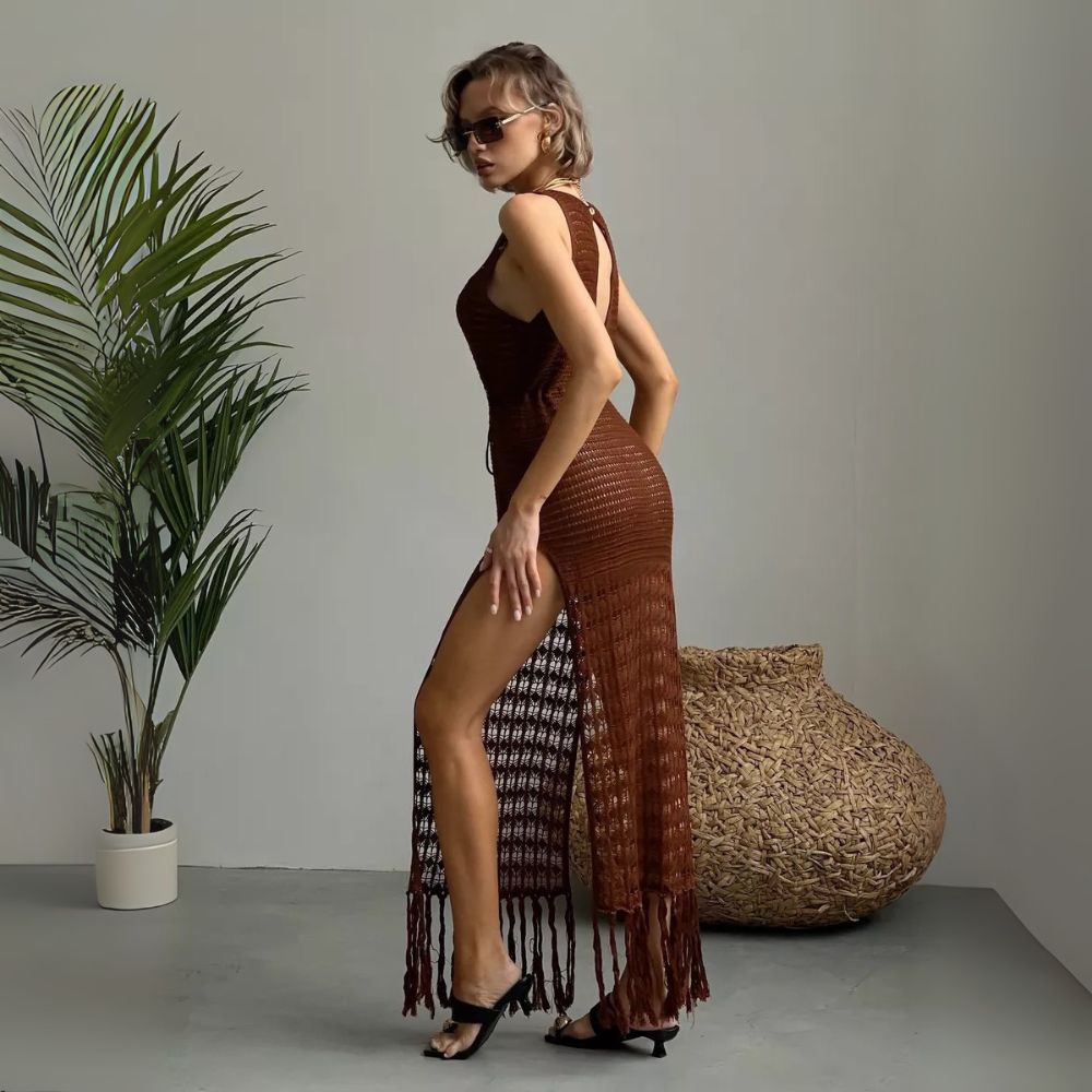 NOBORA Boho Κροσε Φόρεμα με ανοίγματα στα πλαϊνά