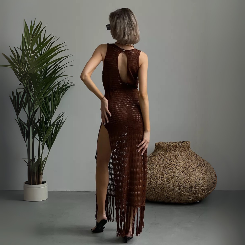 NOBORA Boho Κροσε Φόρεμα με ανοίγματα στα πλαϊνά