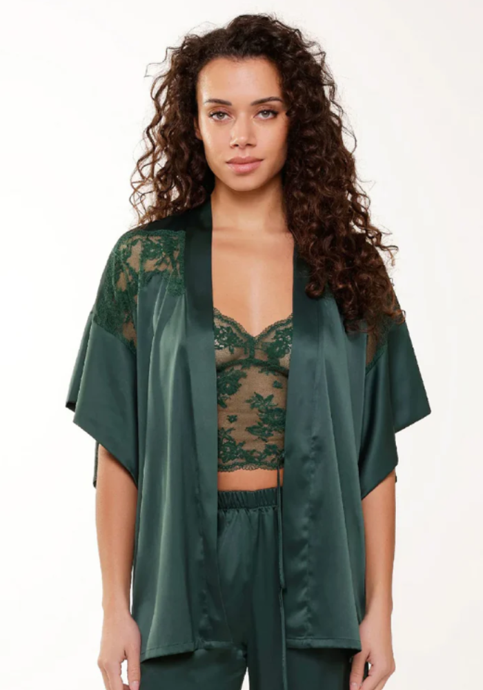 FENIA Κιμονό τοπ πυτζάμας με δαντελένιες λεπτομέρειες και σατέν υφή