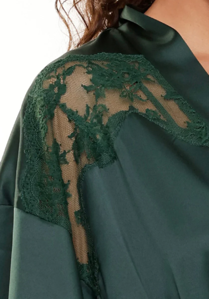 FENIA Κιμονό τοπ πυτζάμας με δαντελένιες λεπτομέρειες και σατέν υφή