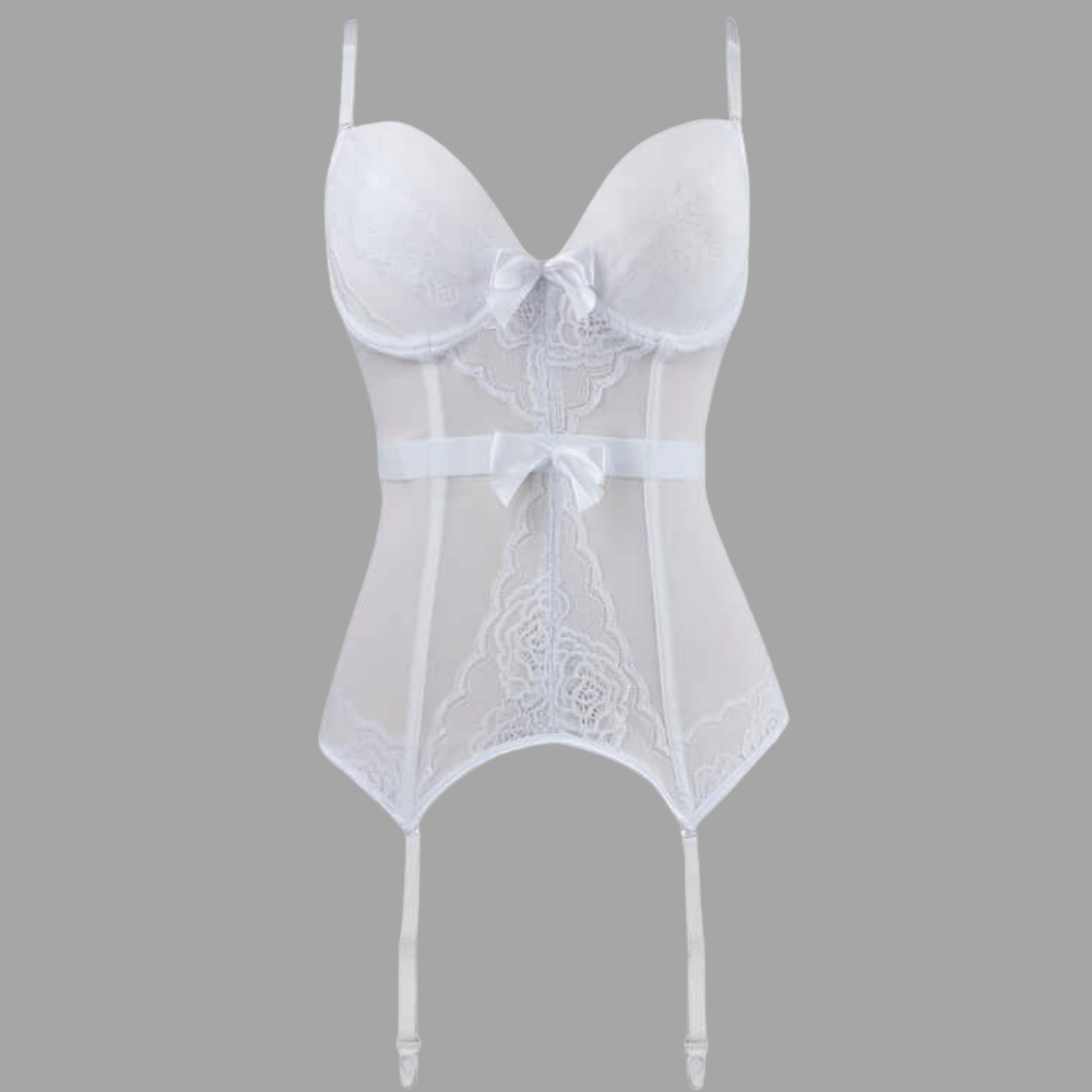 CORNELIA Σετ εσωρούχων τύπου κορσέ με διαφάνεια, λεπτομέρειες δαντέλας και ζαρτιέρες