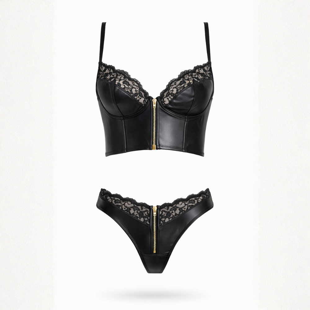 CLYTEMNESTRA Σετ εσωρούχων από δερματίνη σε στυλ μπραλέτ με μπανέλα και στρινγκ