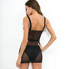 AVA Black see-through bodycon nightdress with crossed straps, elastic under the breasts and garters