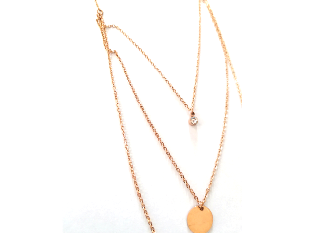 Τριπλό Rose Gold κολιέ, Layering κολιέ με 3 επίπεδα από ανοξείδωτο ατσάλι
