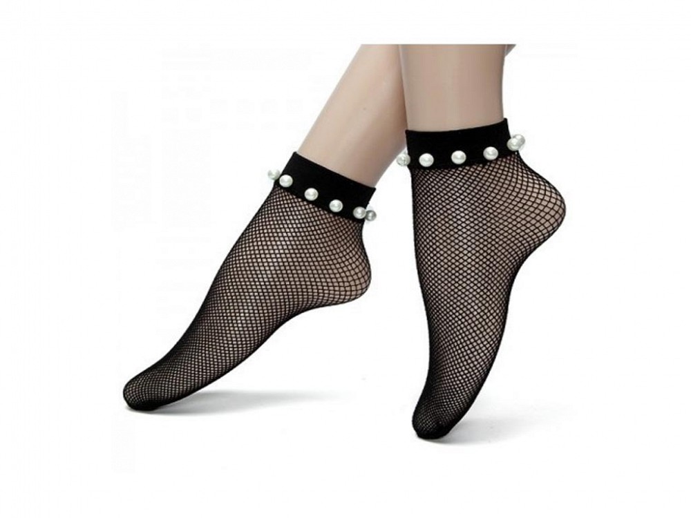 Σετ Μαύρα διχτυωτα καλτσάκια κοντά με πέρλες και φιόγκο