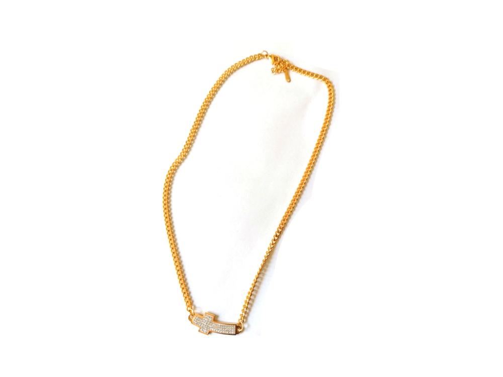 Womens chain necklace with cross and small zircons
