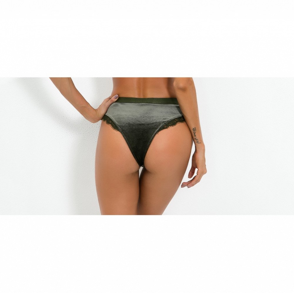 SANDRA Βελούδινο μπραζίλ βρακάκι με άκρες κυματιστής δαντέλας, απαλή υφή και σατέν λεπτομέρεια