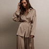 MEGAN Satin pajamas set with wide pants and wide shirt with belt that ties at the waist