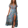 FLERY Bohemian Floral Maxi Dress with Plunge Neckline