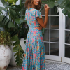 FLERY Bohemian Floral Maxi Dress with Plunge Neckline