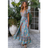 FLERY Bohemian Floral Maxi Dress with Plunge Neckline