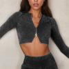 PAULINA Athletic sports long sleeves crop top with front zipper