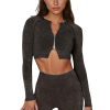 PAULINA Athletic sports long sleeves crop top with front zipper