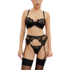 MILA Lingerie set with textured hearts patterns, suspenders and string