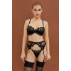 MILA Lingerie set with textured hearts patterns, suspenders and string