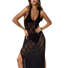 BLAZ VELVET Black sheer knit beach dress with deep neckline and side slit – elegant cover-up