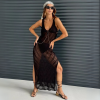 BLAZ VELVET Black sheer knit beach dress with deep neckline and side slit – elegant cover-up
