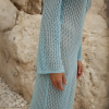 OCEAN BREEZE Μακρύ πλεκτό φόρεμα παραλίας σε γαλάζιο με κουμπιά