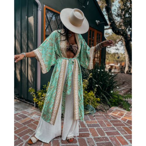 MINT BLOOM Κιμονό παραλίας με λεπτομέρειες λουλουδιών