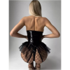 VIOLETTA Μαύρο κορμάκι δερματίνη, με φούστα, διαφάνεια και μπανέλα